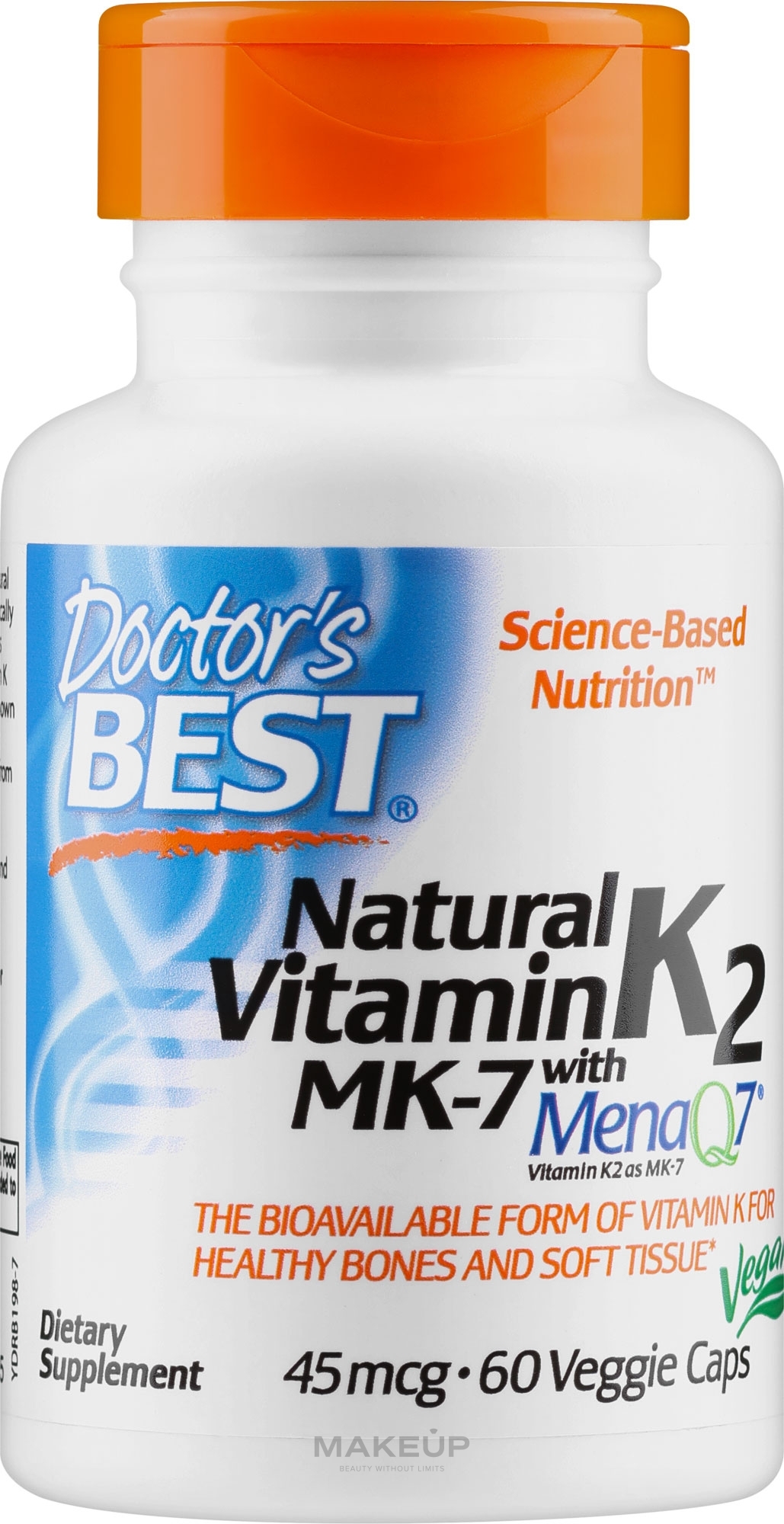 Naturalna witamina K2 z MenaQ7, 45 mg - Doctor's Best  — Zdjęcie 60 szt.