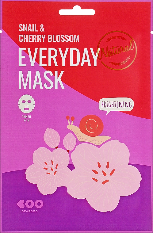 Maseczka do twarzy ze śluzem ślimaka i wiśni - Dearboo Everyday Mask Snail & Cherry Blossom — Zdjęcie N1