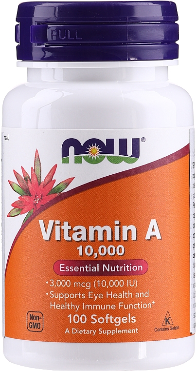 Suplement diety Witamina A - Now Foods Vitamin A 10,000 IU Essential Nutrition — Zdjęcie N1