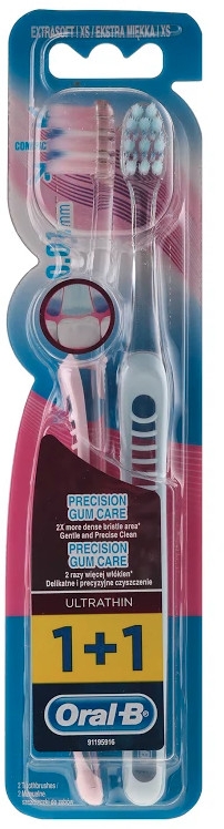 Miękkie szczoteczki do zębów, błękitna i różowa - Oral-B Ultrathin Precision Gum Care Extra Soft — Zdjęcie N1