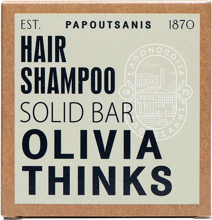 Szampon do włosów w kostce, w pudełku - Papoutsanis Olivia Thinks Waterless Hair Shampoo Bar in Box