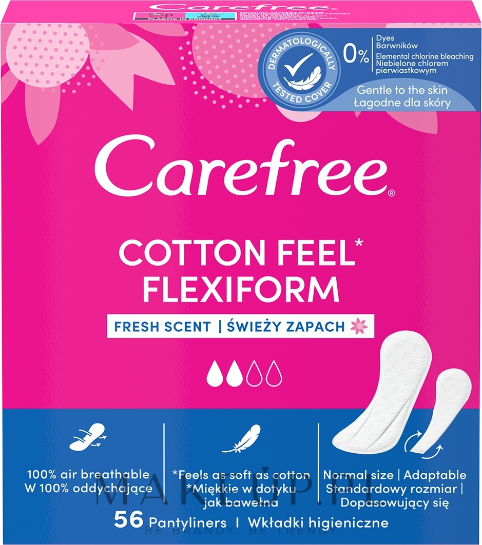 Wkładki higieniczne, 56 szt. - Carefree Cotton FlexiForm Fresh — Zdjęcie 56 szt.