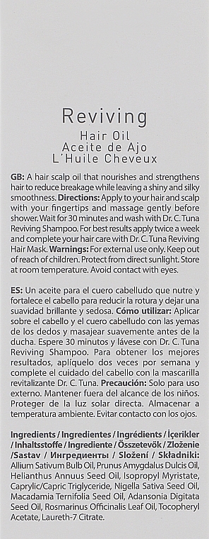 Olejek do odbudowy włosów - Farmasi Dr.C.Tuna Reviving Hair Oil — Zdjęcie N3