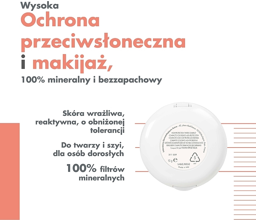 Ochronny podkład mineralny do skóry nadwrażliwej i alergicznej SPF 50 - Avène High Protection Tinted Compact — Zdjęcie N5