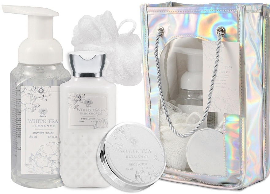 Zestaw - Aurora White Tea Elegance (sh/foam/280ml + b/lotion/240ml + b/scrub/50ml + washcloth) — Zdjęcie N1