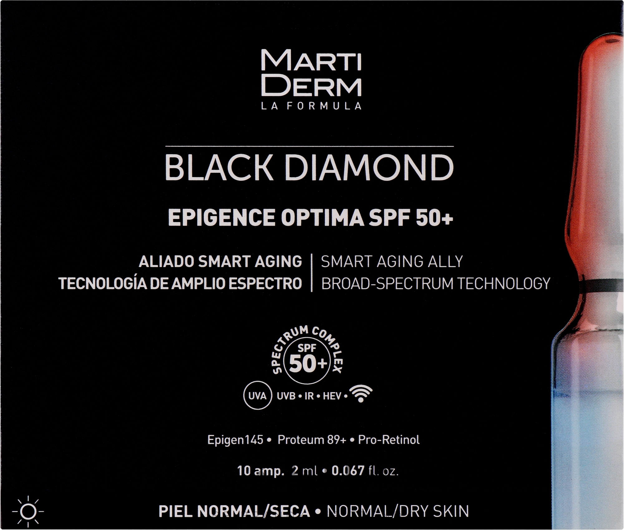 Ampułki przeciwsłoneczne do twarzy - MartiDerm Black Diamond Epigence Optima SPF 50+ — Zdjęcie 10 x 2 ml