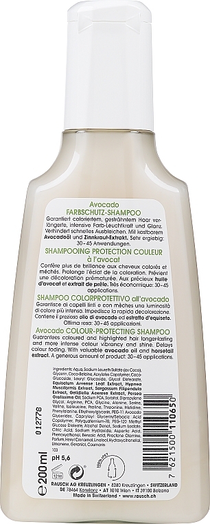Szampon chroniący kolor włosów z awokado - Rausch Avocado Color Protecting Shampoo — Zdjęcie N2