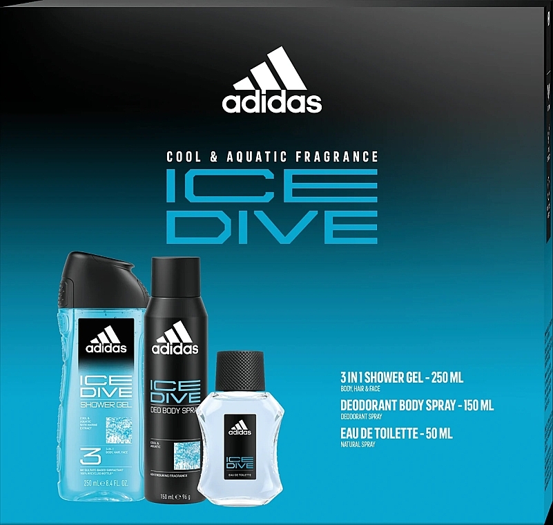 Adidas Ice Dive - Zestaw (EDT/50 ml + spray/150 ml + sh/gel/250 ml) — Zdjęcie N1
