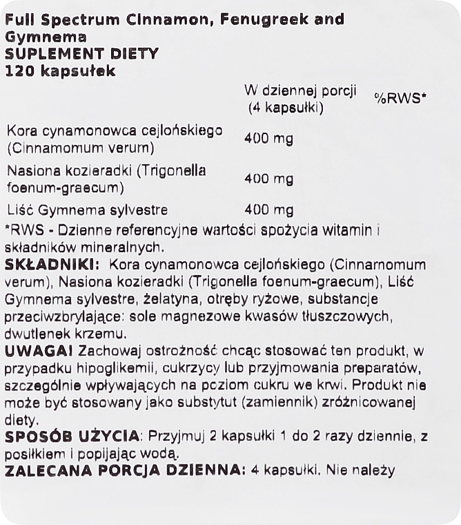 Suplement diety Cynamon, Kozieradka i Gymnema, 200 mg - Swanson Full Spectrum Cinnamon Fenugreek & Gymnema — Zdjęcie N2
