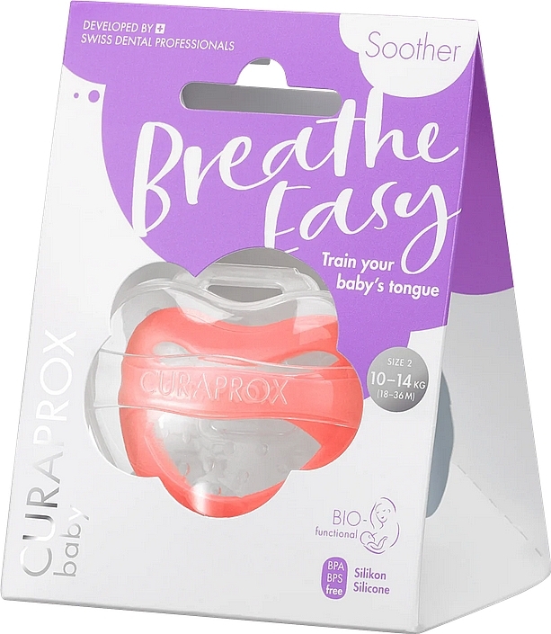 Smoczek dla dzieci od 2,5 roku życia z pojemnikiem do przechowywania, koralowy - Curaprox Baby Soother Breathe Easy  — Zdjęcie N5