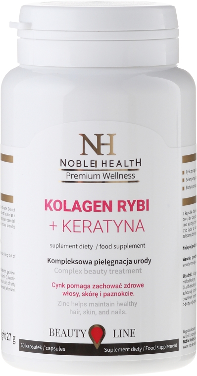 Kolagen rybi + keratyna na włosy, skórę i paznokcie - Noble Health Kolagen + Ceratin — Zdjęcie N2