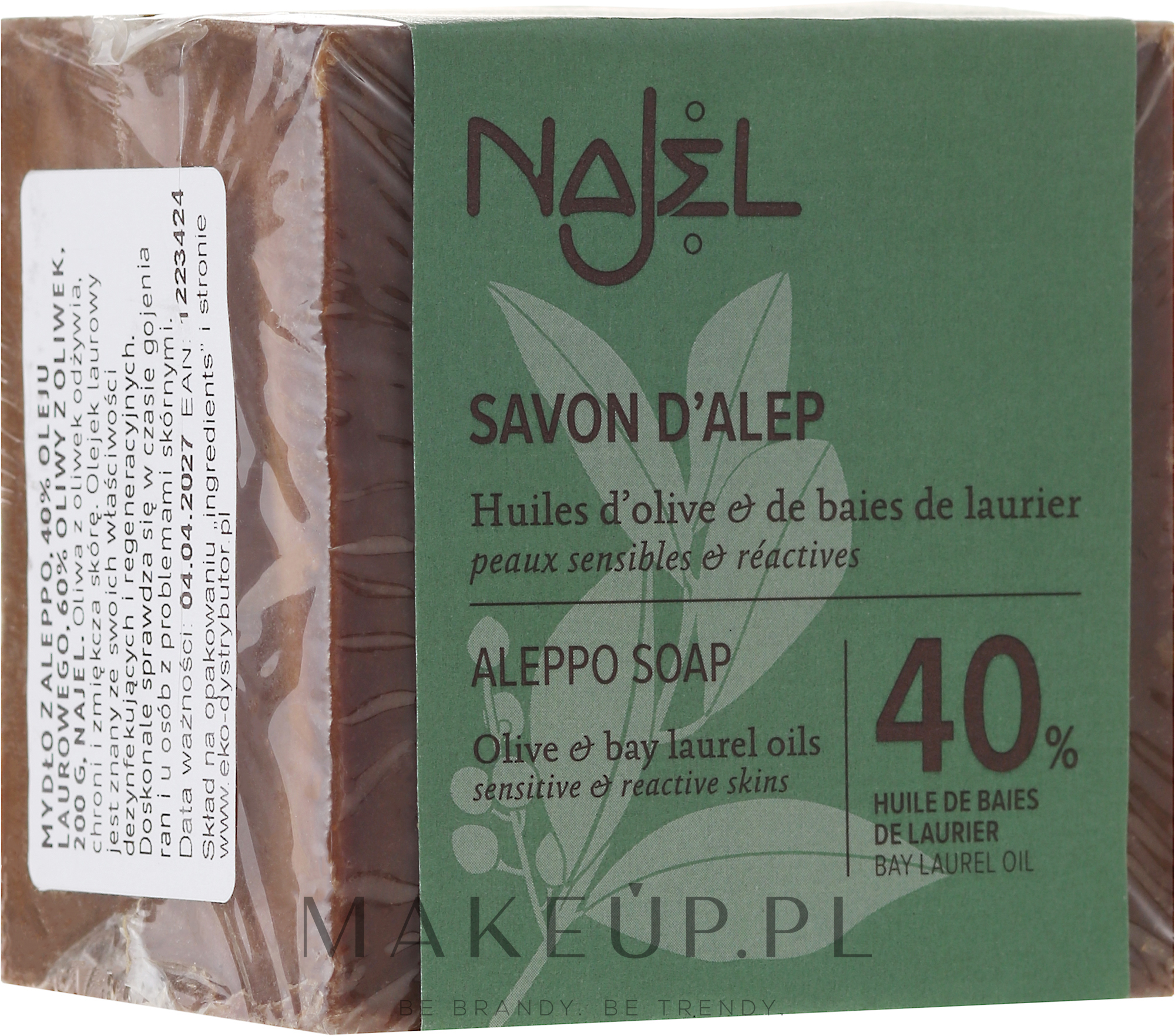 Mydło aleppo z 40% olejem laurowym - Najel Aleppo Premium Soap 40% Bay Laurel Oil — Zdjęcie 185 g