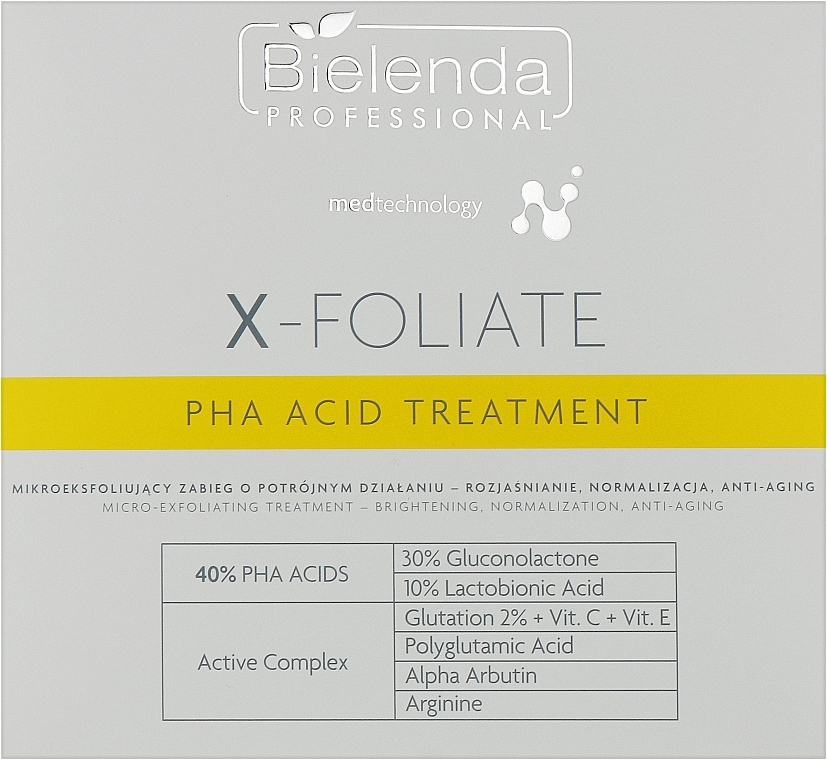 Zestaw - Bielenda Professional X-Foliate PHA Acid Treatment (f/peeling/5*1.5g + f/mask/5*15g + f/ser/5*2ml) — Zdjęcie N1