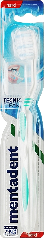 Szczoteczka do zębów, twarda, turkusowo-biała - Mentadent Tecnic Clean Hard — Zdjęcie N1