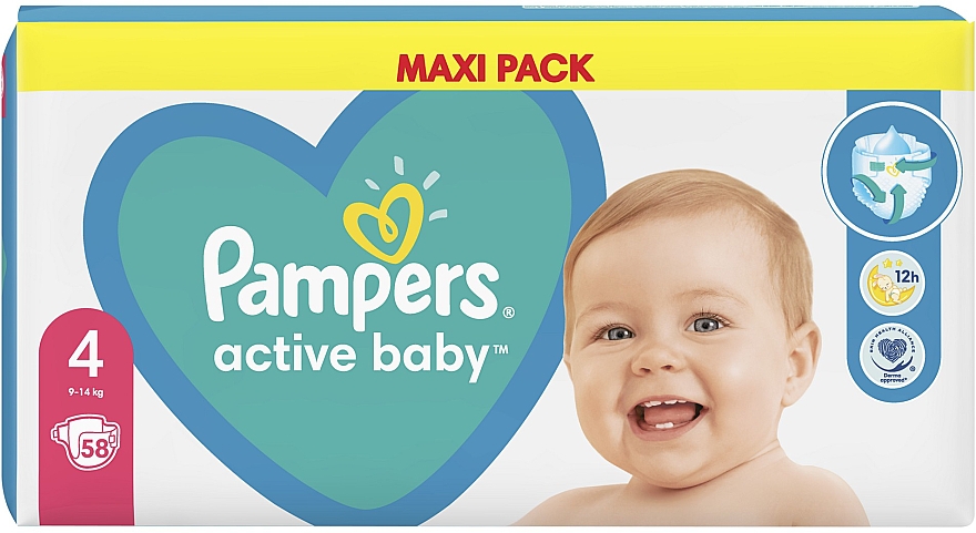 Pampers Active Baby 4 pieluchy (9-14 kg), 58 szt. - Pampers — Zdjęcie N4