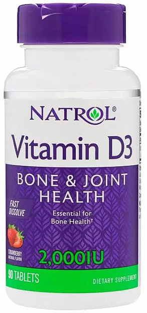 Witamina D3 o smaku truskawkowym, 2000mg - Natrol Vitamin D3 Bone & Joint Health — Zdjęcie N1