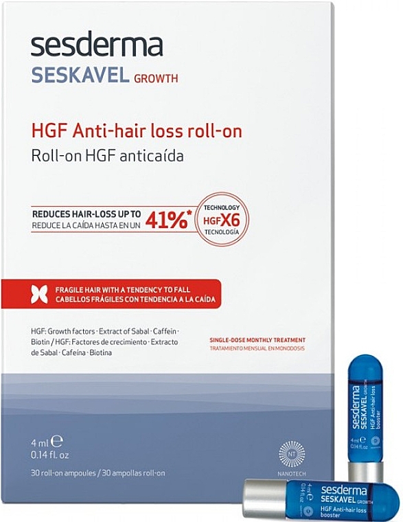 Ampułki przeciw wypadaniu włosów - SesDerma Laboratories Seskavel Hgf Anti-Hair Loss Roll On — Zdjęcie N1