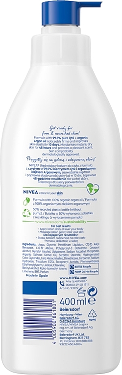 Balsam do ciała z pompką Ujędrnienie + odżywienie - NIVEA Q10 Firming + Extra Nourishing Plus Argan Oil Body Lotion — Zdjęcie N2