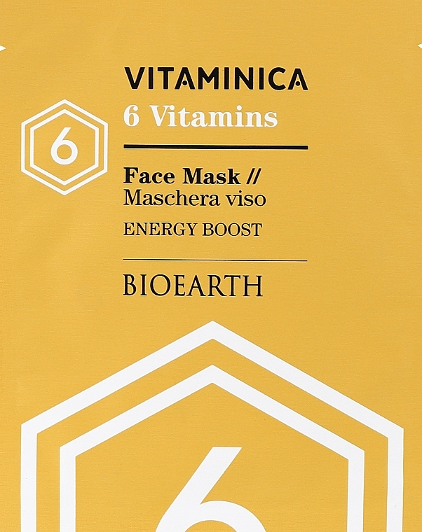 Celulozowa maseczka rewitalizująca, nawilżająca i energetyzująca skórę twarzy - Bioearth Vitaminica Single Sheet Face Mask 6 Vitamins