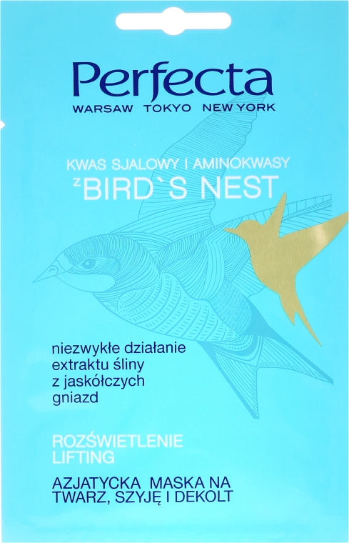 Azjatycka maska na twarz, szyję i dekolt Rozświetlenie i lifting - Perfecta Bird’s Nest