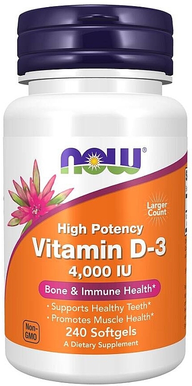 Kapsułki żelatynowe Witamina D3 - Now Foods Vitamin D3 4000 IU High Potency Bone & Immune Health — Zdjęcie N1
