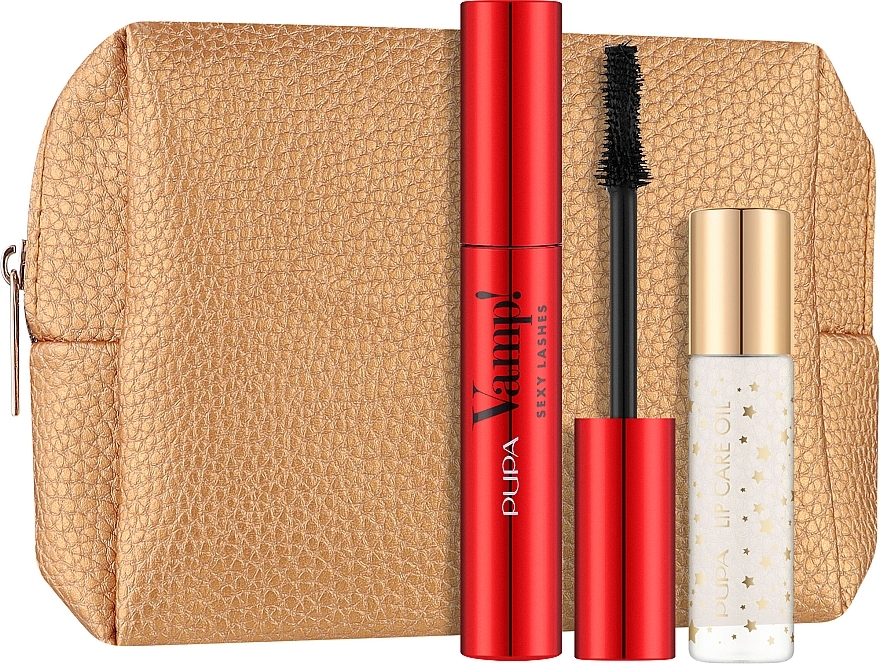 Zestaw - Pupa Vamp! Sexy Lashes & Lip Care Oil Kit (mascara/12ml + lip/oil/9.5ml + bag/1pcs) — Zdjęcie N1