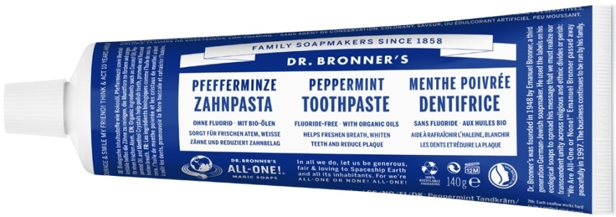 Wybielająca pasta do zębów bez fluoru Mięta - Dr Bronner’s Peppermint Tootpaste — Zdjęcie N1