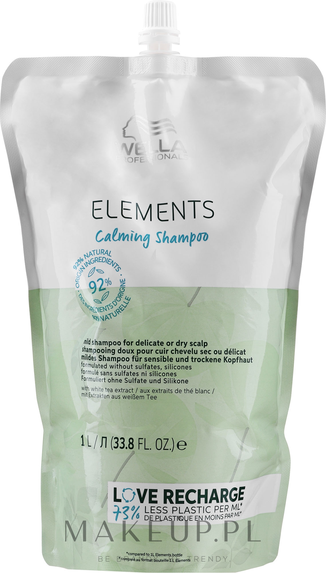 Łagodzący szampon do suchej i wrażliwej skóry głowy - Wella Professionals Elements Calming Shampoo (wkład uzupełniający) — Zdjęcie 1000 ml