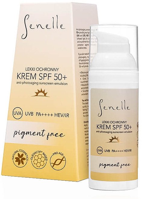 Lekki ochronny krem przeciwsłoneczny - Senelle Light Protective Face Cream Pigment Free SPF 50 +  — Zdjęcie N1