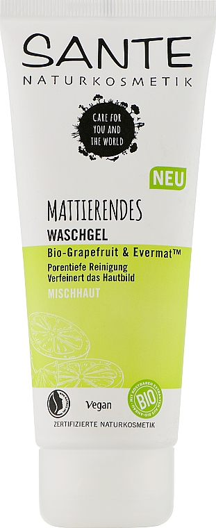 Bio-Żel matujący do mycia twarzy Grejpfrut - Sante Mattierendes Waschgel Bio-Grapefruit & Evermat — Zdjęcie N1