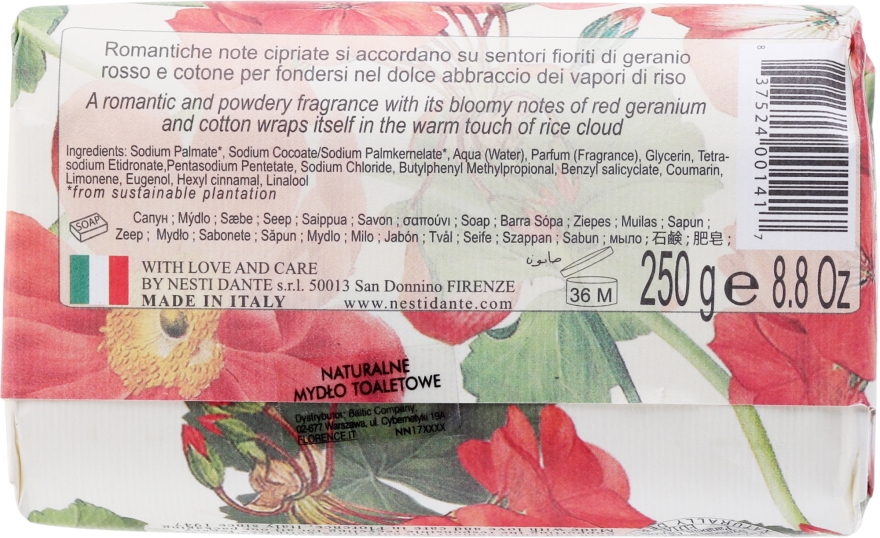 Naturalne mydło w kostce Czerwona pelargonia, ryż i kwiat bawełny - Nesti Dante Dolce Vivere Venezia — Zdjęcie N2