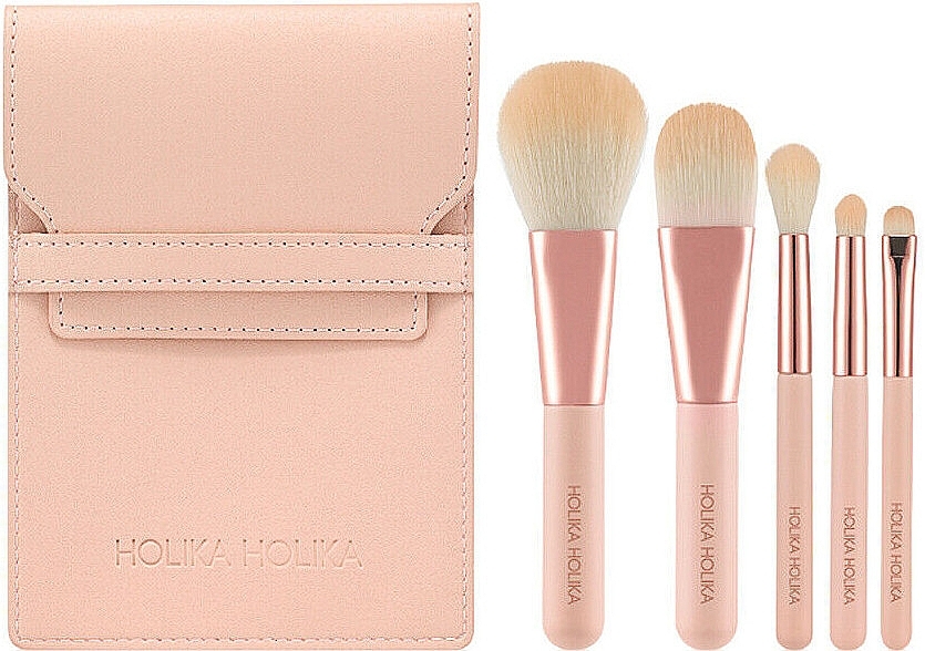 Zestaw pędzli do makijażu, różowy - Holika Holika Nudrop Mini Brush Set — Zdjęcie N1