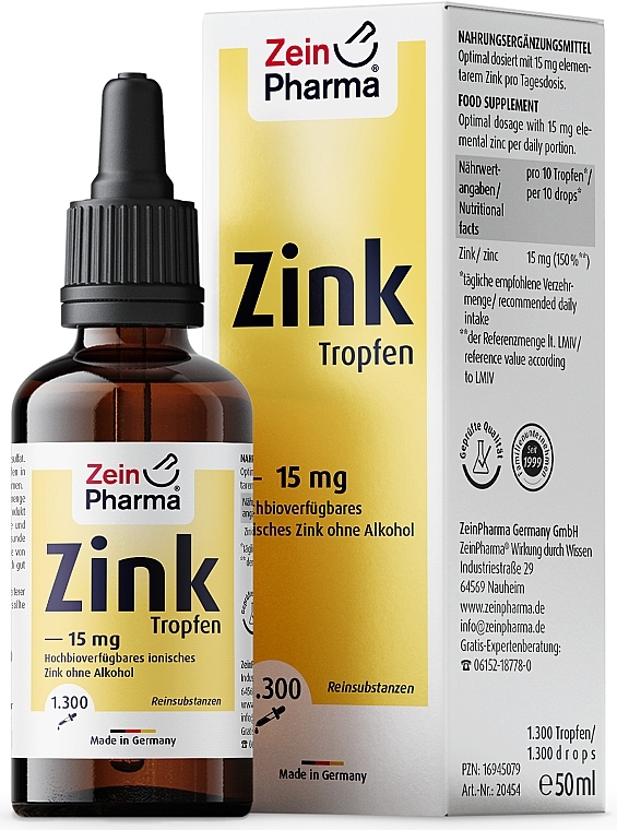 Suplement diety Cynk, 15 mg - ZeinPharma Zinc Drops — Zdjęcie N1