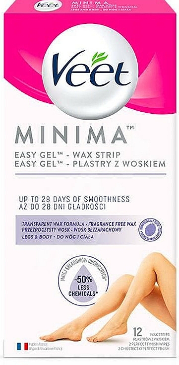 Plastry z woskiem do depilacji nóg - Veet MINIMA Easy Gel Wax Strip — Zdjęcie N1