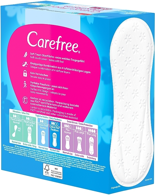 Wkładki higieniczne, 56 szt. - Carefree Cotton FlexiForm Unscented — Zdjęcie N6