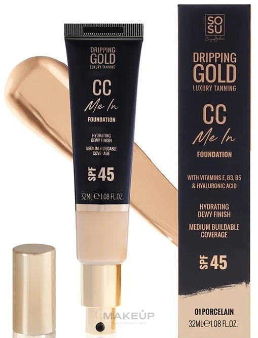 Podkład w płynie - Sosu Cosmetics Dripping Gold CC Me In Foundation SPF45 — Zdjęcie 01 - Porcelain