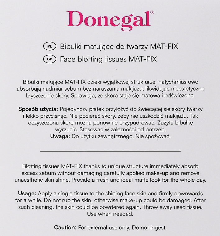 Bibułki matujące do twarzy - Donegal Face Blotting Tissues Mat-Fix — Zdjęcie N2