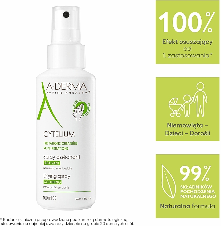 Kojący spray osuszający podrażnienia skóry - A-Derma Cytelium Spray — Zdjęcie N3
