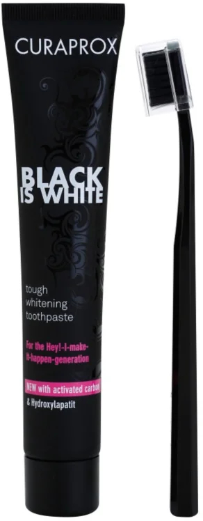 Zestaw - Curaprox Black Is White (toothpaste/90ml + toothbrush/1pcs) — Zdjęcie N1