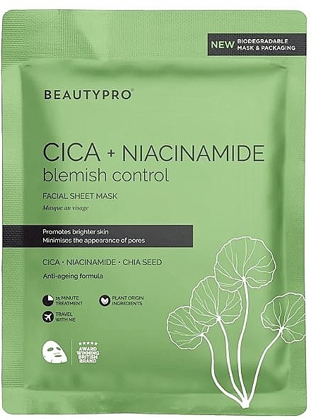 Maska w płachcie - BeautyPro Cica + Niacinamide Facial Sheet Mask — Zdjęcie N1