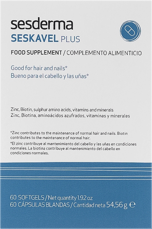 Suplement diety wzmacniający włosy i paznokcie - Sesderma Laboratories Seskavel Plus — Zdjęcie N1