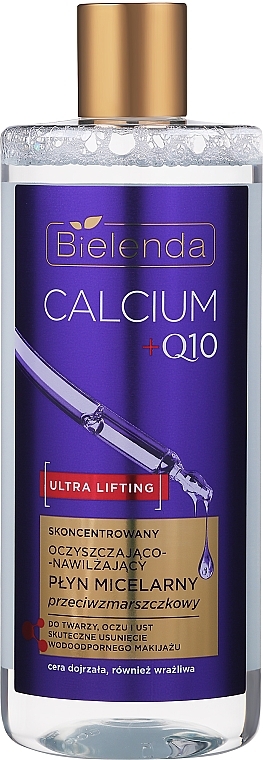 Skoncentrowany oczyszczająco-nawilżający płyn micelarny, przeciwzmarszczkowy - Bielenda Calcium + Q10 — Zdjęcie N1