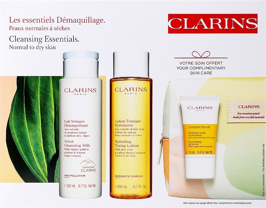 Zestaw - Clarins Cleansing Essentials for Normal Skin (f/milk/200ml + f/lot/200ml + f/scrub/15ml + bag) — Zdjęcie N1