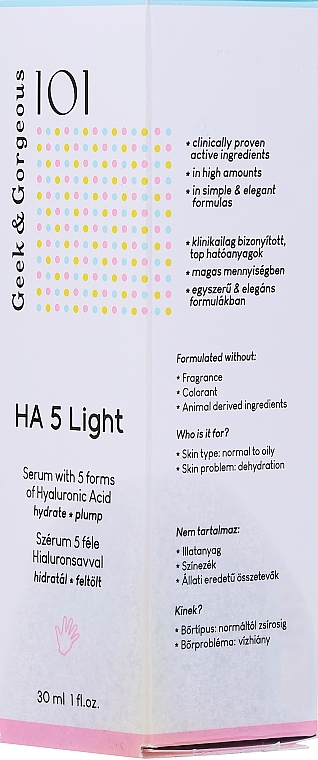 PRZECENA! Nawilżające serum z kwasem hialuronowym - Geek & Gorgeous HA 5 Light Serum * — Zdjęcie N1