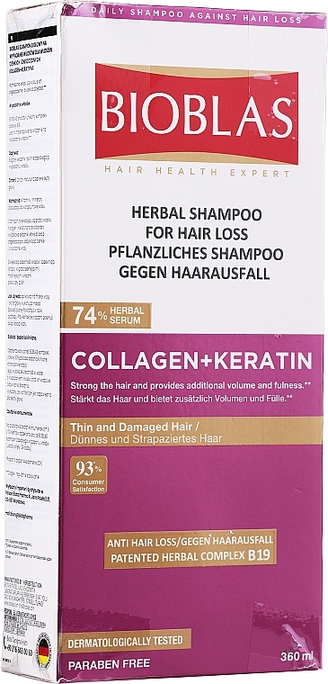 PRZECENA! Szampon z kolagenem i keratyną do włosów cienkich i zniszczonych - Bioblas Collagen And Keratin Shampoo * — Zdjęcie N2