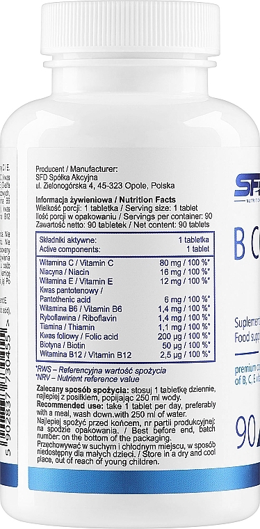 Kompleks witamin z grupy B - SFD Nutrition B Complex — Zdjęcie N2