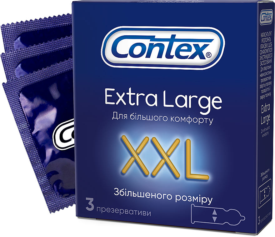 Ponadwymiarowe prezerwatywy lateksowe z lubrykantem silikonowym, 3 szt. - Contex Extra Large