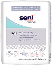Jednorazowe myjki niepodfoliowane, 50 szt. - Seni Care Non-Laminated Wash Gloves — Zdjęcie N1