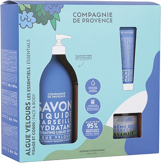 Zestaw - Compagnie De Provence Algue Velours Ultra-Hydrating Essentials Set (soap/495ml + f/cr/50ml + h/cr/30ml) — Zdjęcie N2
