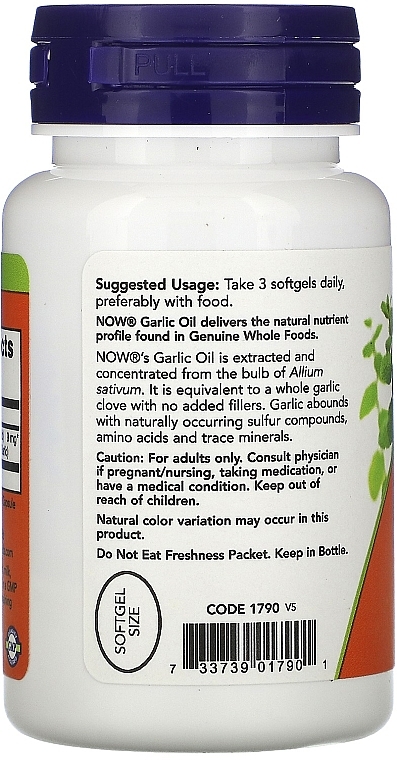 Olej z czosnku w kapsułkach 1500 mg - Now Foods Garlic Oil — Zdjęcie N3